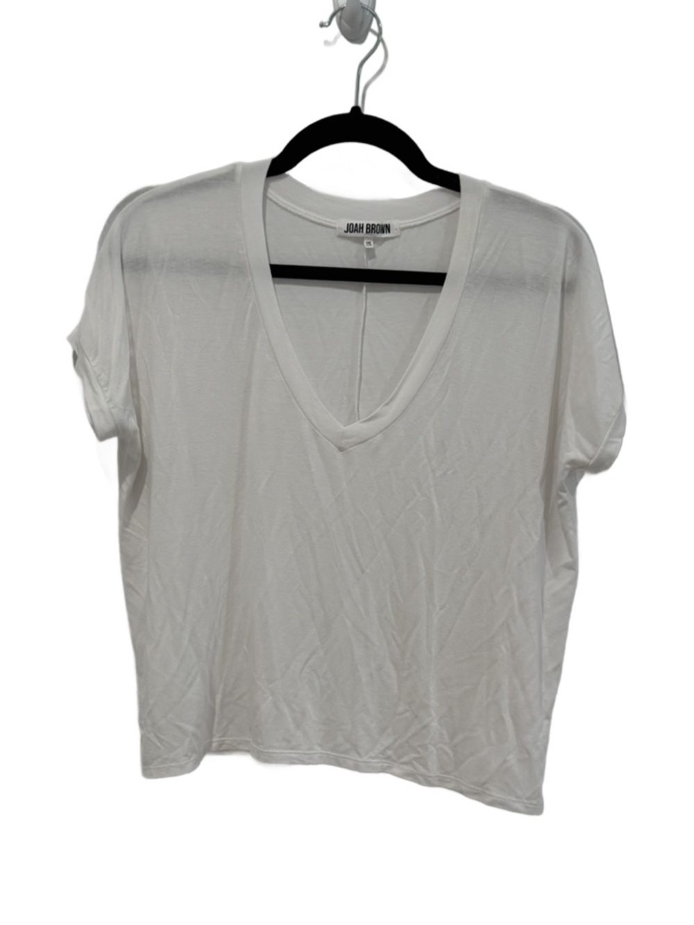 Joah Brown Boxy White V-Neck Tee OS